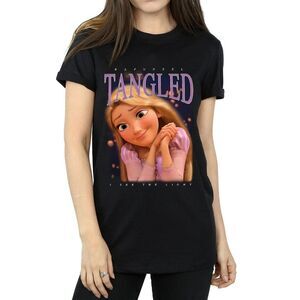 Tangled Womens/Ladies Rapunzel Montage Cotton Boyfriend T-Shirt / Black